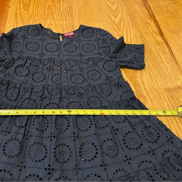 Staud Hyacinth Embroidered Eyelet Babydoll Mini Dress Black Short Sleeve SIZE SM - Picture 8 of 11